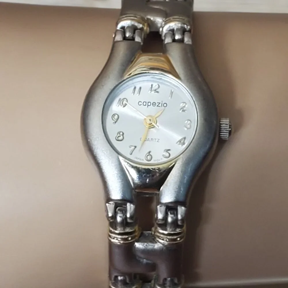 Capezio Ladies Watch-Brushed Stainless Steel with Gold Accented Links